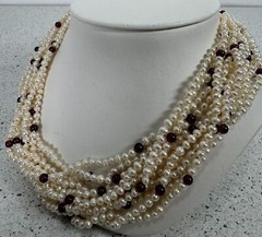 VINTAGE ESTATE GUMPS GARNET PEARL 14k GOLD NECKLACE 11 STRAND 17” ~ 89.2 Grams
