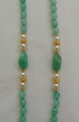 Vintage 1980’s Green Quartz Faux Pearls Hand Knotted Beaded Necklace New #7