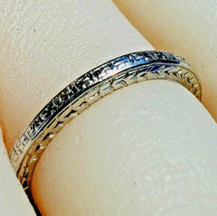 ORIGINAL Art Deco Wedding Band 18K WHITE GOLD Antique Anniversary Ring Size 6.5