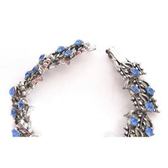 Vintage Silver Toned Blue Rhinestone Floral Bracelet 7.5
