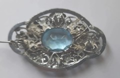 Antique/Art Deco Brooch Silver With Blue Rhinestone WW2 Connection