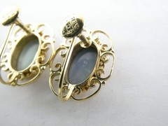 Antique ARA Art Deco 9k Yellow Gold Opal Doublet Screwback Earrings 4.3g .75 In