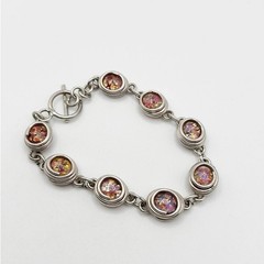 Sterling Silver Wired Bracelet and Colorful Glass Stones 7”