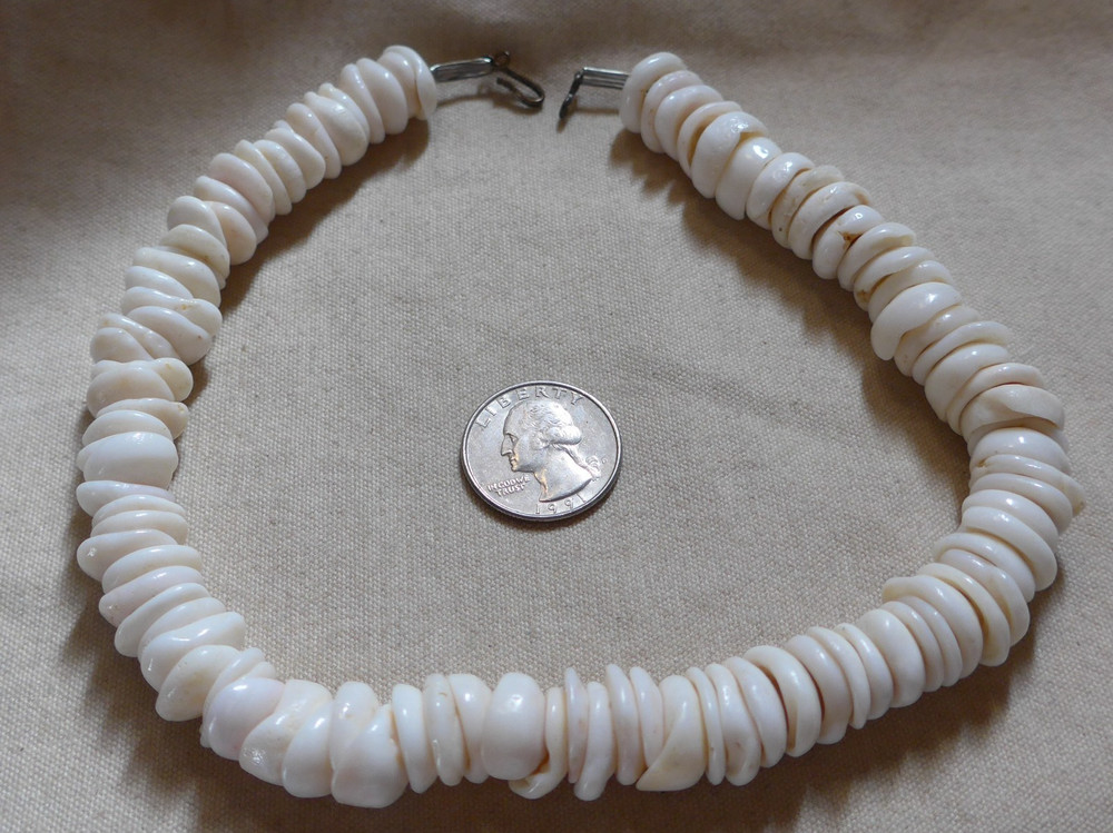 VTG Hawaiian Puka Shell Necklace Handmade Surfer Beaded HEAVY CHUNKY 15.5″ 110g