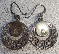 VTG 925 MD Black Onyx Dangle Earrings 1.5in Sterling Silver 4g Filigree Estate