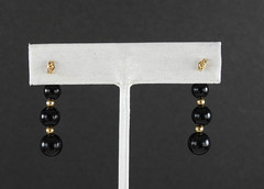 Vintage Set Onyx Necklace No Clasp 14K Y Gold Earrings Beaded Hand Knotted Lot
