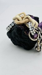 Lanvin Paris Statement Link Bracelet Signed Crystal Wood Resin Designer