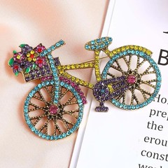 Vintage Bicycle Rhinestone Brooch Pin Elegant Colorful Jewelry Accessory Gift