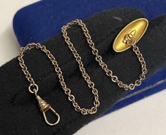 Nouveau Floral Gold filled Button Cable Watch chain Gf 9” Victorian 3mm 4.8g