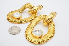 Vintage Clip On Earrings Gold Tone Rhinestone Chunky Flexible