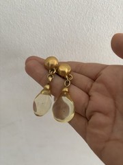 VINTAGE JEWELRY 1960s Boho Clear Resin And Gold Tone Drop Dangle Earrings