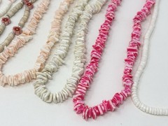 Vintage Y2K 90s Puka Shell Heishi Necklace Lot Pink Surfer Girl Hawaiian Beach