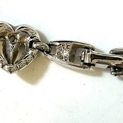 Vintage BOGOFF Heart Rhinestone Necklace Rhodium Plated Art Deco Style 15.5”