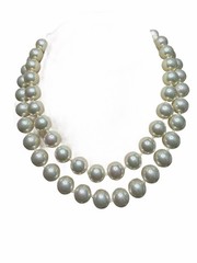 SIGNED CAROL LEE 925 HUGE 10 MM. IRIDESCENT LUSTRE GLASS PEARL KNOTTED NECKLACE