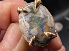 🔥 ANTIQUE 10K GOLD THICK BAND RING BRIGHT GALAXY BOULDER OPAL STONE 8.5 GRAMS