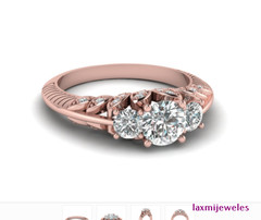 3Ct Lab-Created Diamond Ring Set 3-Stone Rose Gold FN Antique Art Deco Filigree
