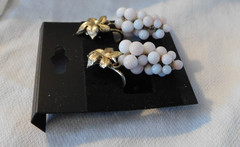 Angel Skin Coral Beaded Clip on Earrings Vintage Grape Clusters