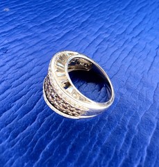 Vintage Two-Tone 925 Sterling Silver Chocolate Pavé & Baguette Dome Ring — AS-IS