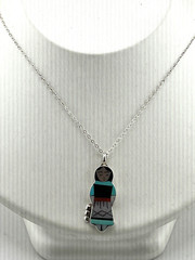 Old Pawn Zuni inlaid Maiden pendant Theresa Waseta 925 silver 16″ chain necklace
