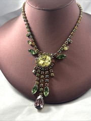Vintage Weiss? Stunning Runway Necklace Gorgeous Colors Large Rhinestones Dangle