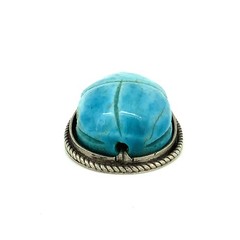 Egyptian Revival Scarab Beetle Vintage Turquoise, Sterling Silver Charm Pendant