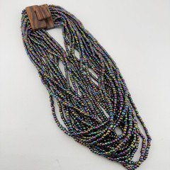 Multicolor Glass Seed Bead Layered Statement Bib Necklace Oil Slick Peacock