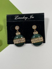 Vintage Signed Eisenberg Ice Green Enamel Christmas Ornament Dangle Earrings