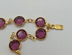 Vintage Swarovski Purple Bezel Set Open Back Crystal Gold Tone Necklace 35″ Swan