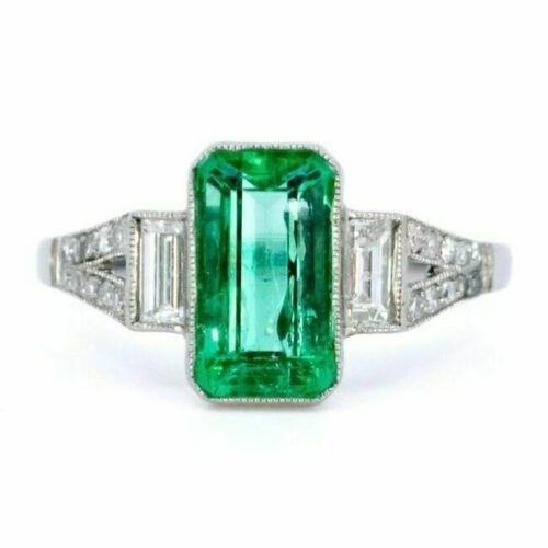 4.60 Ct Natural Emerald Art Deco Vintage Engagement Ring 925 Sterling Silver