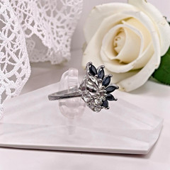 Vintage RJ Graziano 925 Sterling Silver Blue & White CZ Cocktail Ring, size 8.25