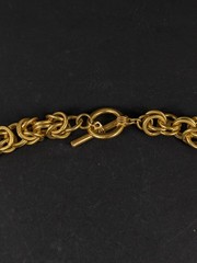 Heavy Gold Tone Byzantine Chain 30 In Textured Metal Necklace Clasp Link Round
