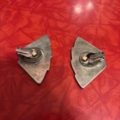 Vintage Silver Color 2” Clip-On Earrings Fan Shape Art Deco Modern MCM