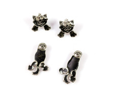 Vtg EDGAR BEREBI Front & Back Illusion Gold Tone Enamel Black Cat Earrings READ