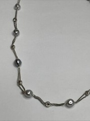 Vintage MONET Silver Tone Ring Bead & Gray Faux Pearl Long Necklace 36in