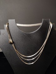 Vintage Three Strand 14.5″ Silver Tone Necklace Statement H Box Chain Unique