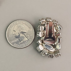 Vintage Rhinestone Clip On Earrings Blue AB Marquise Silver Tone 1.25″