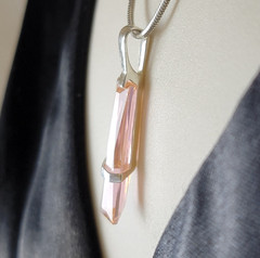 Vintage Pink Cubic Zirconia Baguette Pendant Silver 925, Modernist, 1 5/8″L
