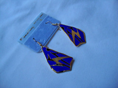 VINTAGE SAMUEL HUANG DESIGNER CLOISONNE RETRO ABSTRACT RED & BLUE DROP EARRINGS