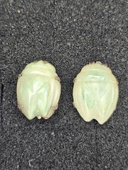 Vintage Carved Green Jade Jadeite Leaf Cicada Sterling Silver Screw Back…