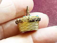 Antique Victorian Gold Filled BASKET with Stones Charm Watch Fob Pendant