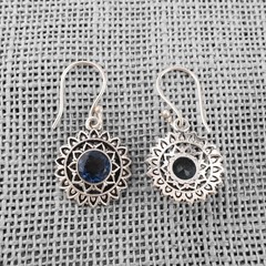 London Blue 925 Sterling Silver Topaz Round Drop Pendant Earrings