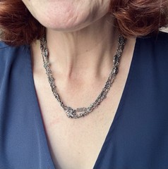 Impressive Antique Peruzzi 800 Silver 60” Muff Chain Grotesques & Fleur de Lis