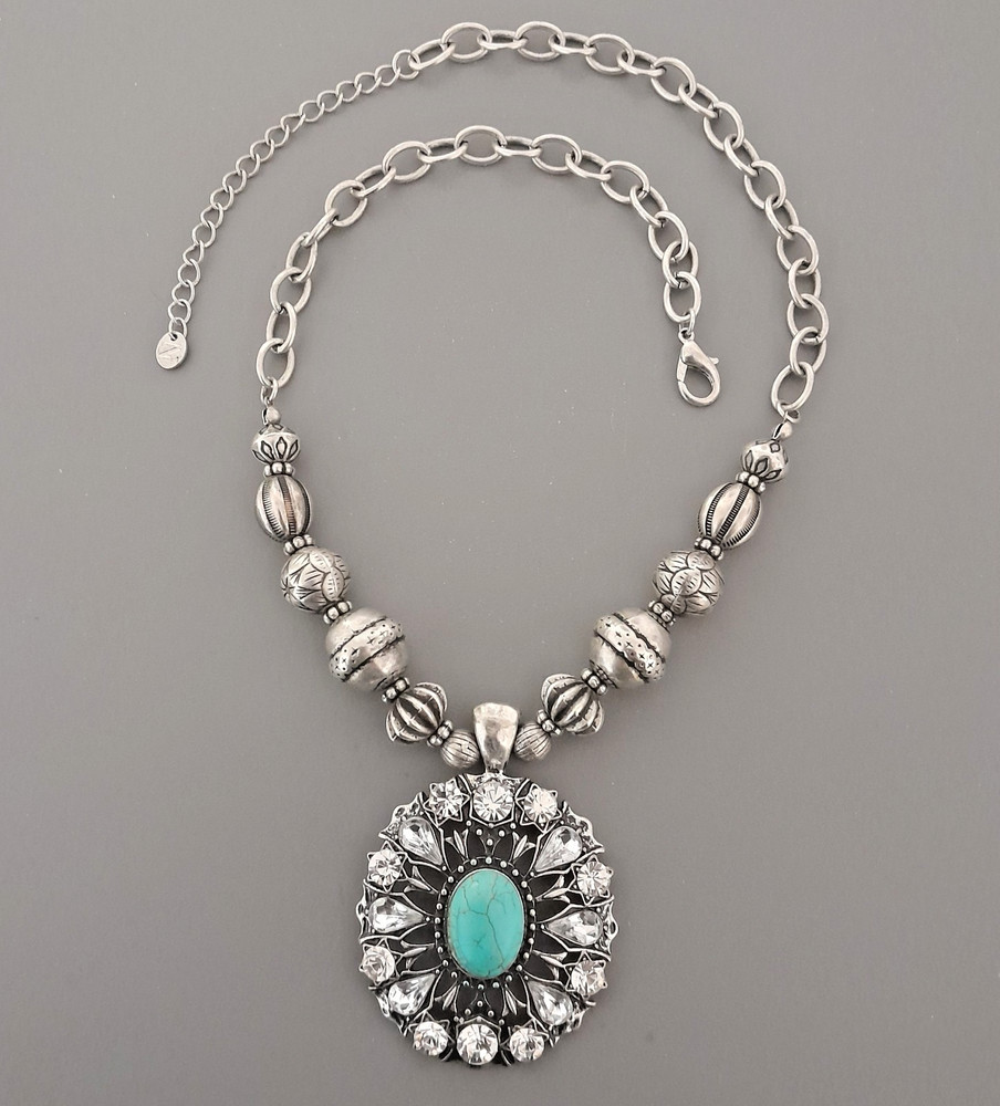 Vintage Nordstrom Statement Necklace – Turquoise Blue Color – Howlite Rhinestone