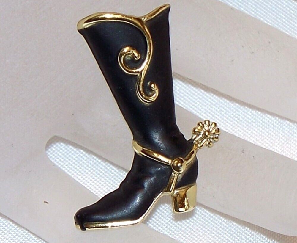 Cute Black Enamel Western Cowgirl Boot Tac Tack Pin M595