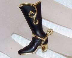 Cute Black Enamel Western Cowgirl Boot Tac Tack Pin M595