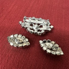 Unique “Made In Austria” Vtg. Rhinestone Brooch And Earrings Set Silver Tone