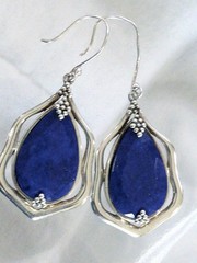 VINTAGE STERLING SILVER DROP DANGLE FACETED LAPIS LAZULI EARRINGS 2″