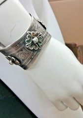 ANTIQUE STERLING SILVER HANDMADE CUFF BANGLE BRACELET WITH ENAMEL 51.5 Grams
