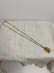 Vintage Sea Turtle Pendant Necklace Gold Tone Bar Link Chain Beach Ocean