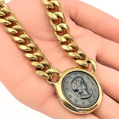 Ancient Revival Chunky Gold Plated Curb Chain Black Coin Necklace